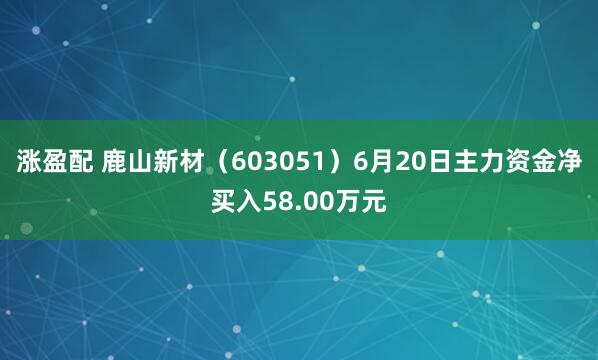涨盈配 鹿山新材（603051）6月20日主力资金净买入58.00万元